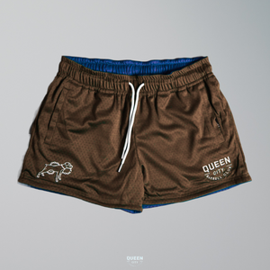 PREORDER: REVERSIBLE 3.5" INSEAM MESH SHORTS // GRIZZLY BROWN & ROYAL BLUE