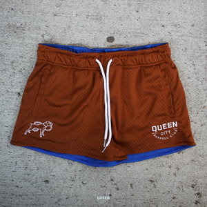 REVERSIBLE 3.5" INSEAM MESH SHORTS // GRIZZLY BROWN & ROYAL BLUE