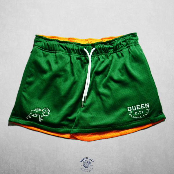 REVERSIBLE ZIPPER LUX MESH SHORTS // GREEN & ORANGE – Queen REVERSIBLE ZIPPER LUX MESH SHORTS // GREEN & ORANGE – Queen