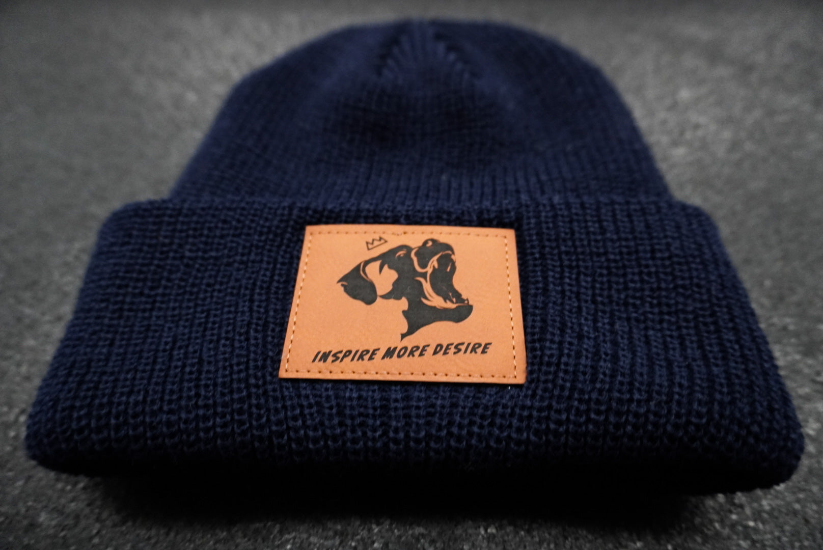 Leather Patch Beanie // Navy Blue